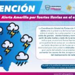 Alerta Protección Civil Estatal a la población por presencia de lluvias en el estado, durante las próximas 72 horas