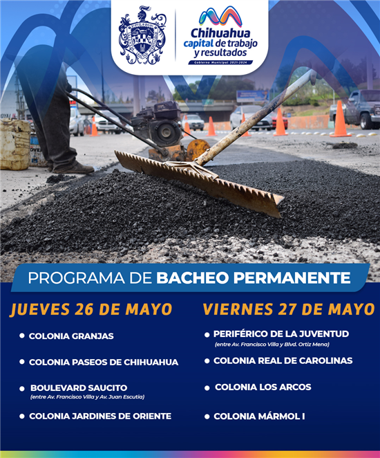 Estas son las calles y zonas de atender con bacheo este jueves y viernes